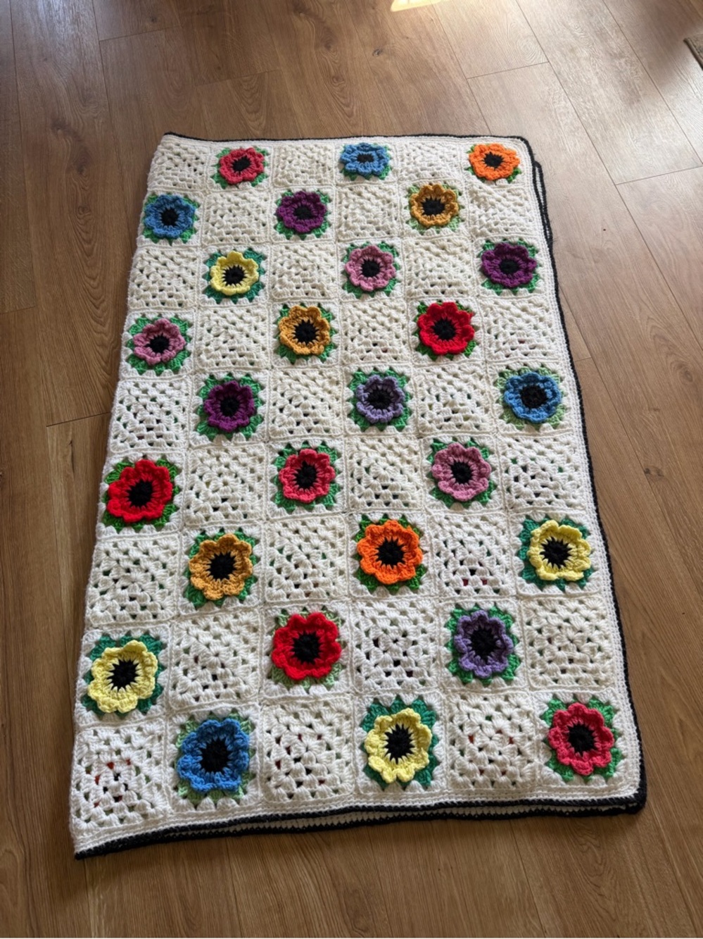 Handmade Crochet Floral Throw - Colorful Sunflower Squares